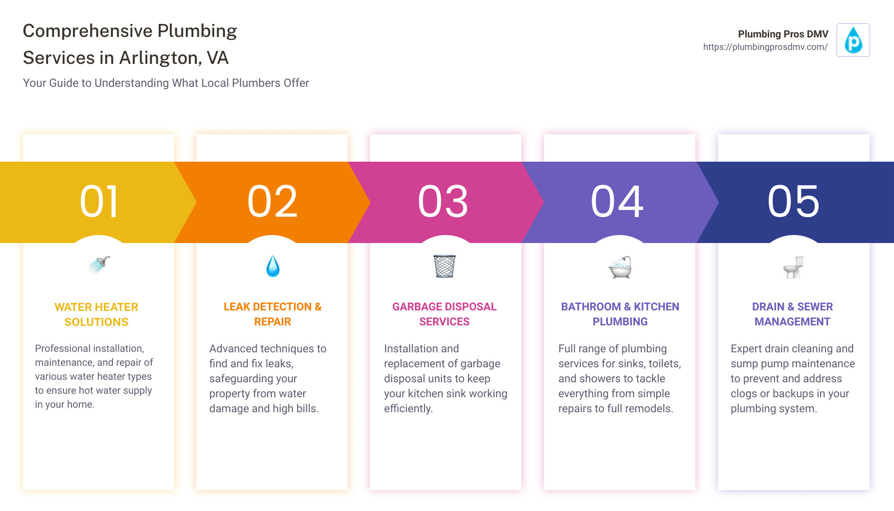 Infographic of Plumbing Services - service plumbers Arlington, VA infographic pillar-5-steps
