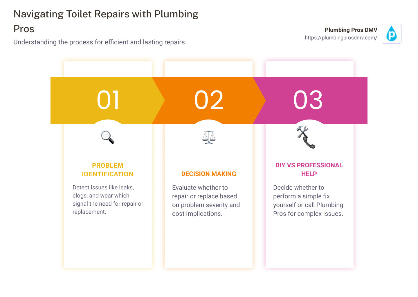 Infographic about types of toilet repairs - Toilet repairs infographic pillar-3-steps