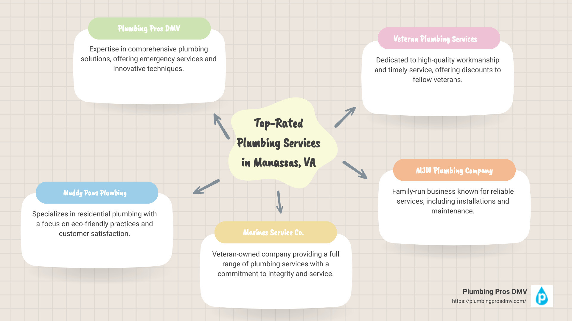 infographic of top-rated plumbing companies in Manassas, VA and their logos - top rated plumbing companies Manassas, VA infographic mindmap-5-items