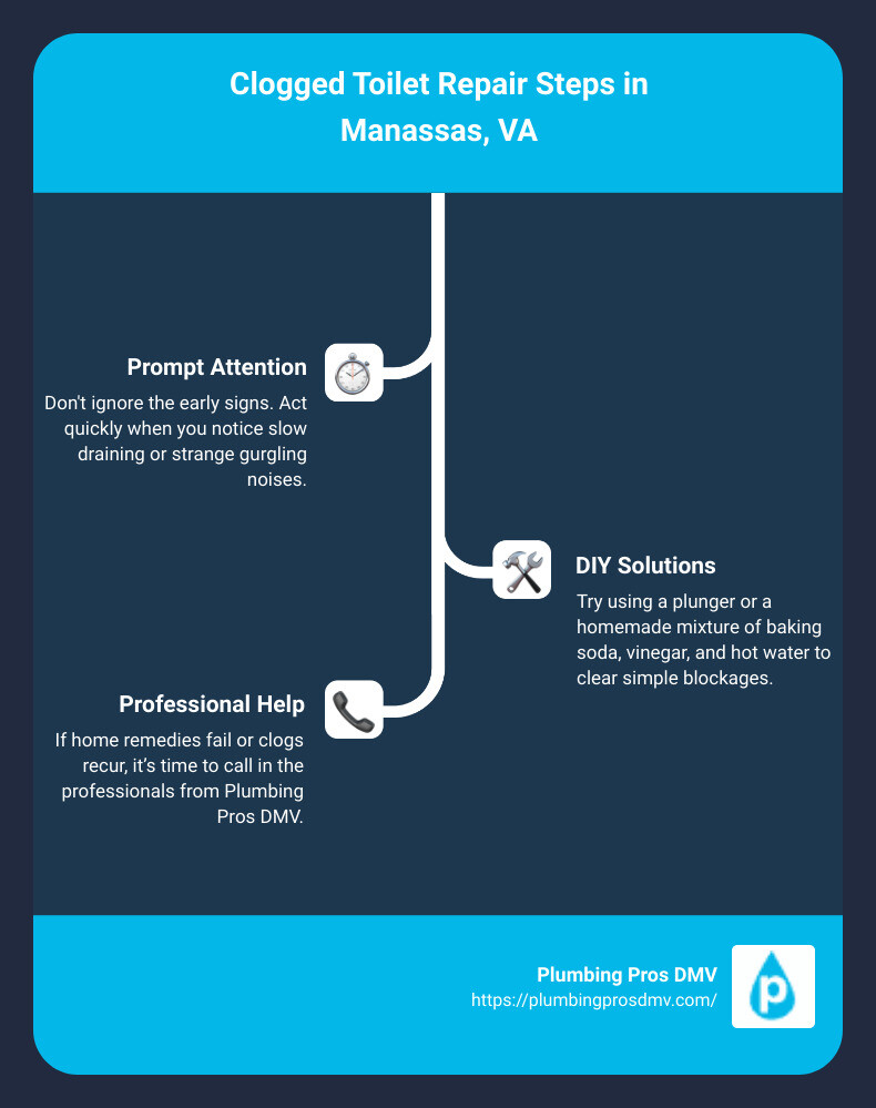 Infographic illustrating steps for clogged toilet repair - clogged toilet repair Manassas, VA infographic infographic-line-3-steps Infographic illustrating steps for clogged toilet repair - clogged toilet repair Manassas, VA infographic infographic-line-3-steps
