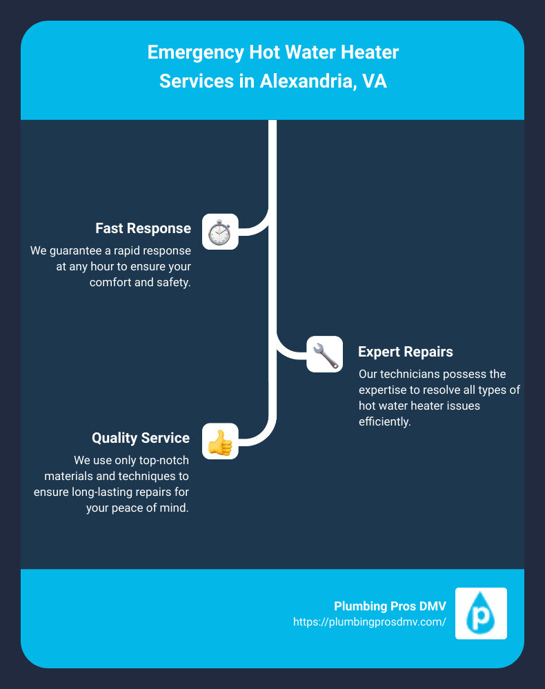 Emergency Plumbing Service Infographic - 24 hour hot water heater service Alexandria, VA infographic infographic-line-3-steps