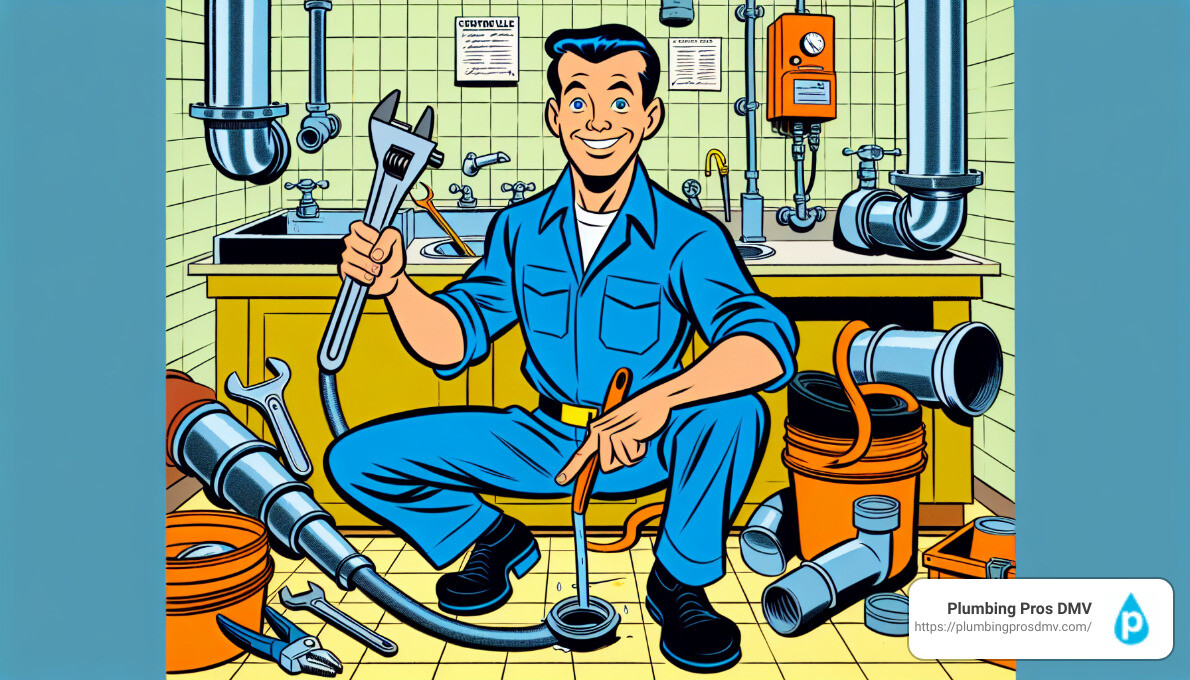 Plumber using specialized tools - commercial drain cleaning service Centreville, VA Plumber using specialized tools - commercial drain cleaning service Centreville, VA